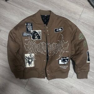 Brown Graphic Patch Bomber Jacket - Men